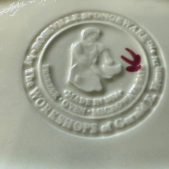 Roseville Spongeware Divided Oval Serving Dish Pink & White 12" x 9" Stoneware - Picture 3 of 8